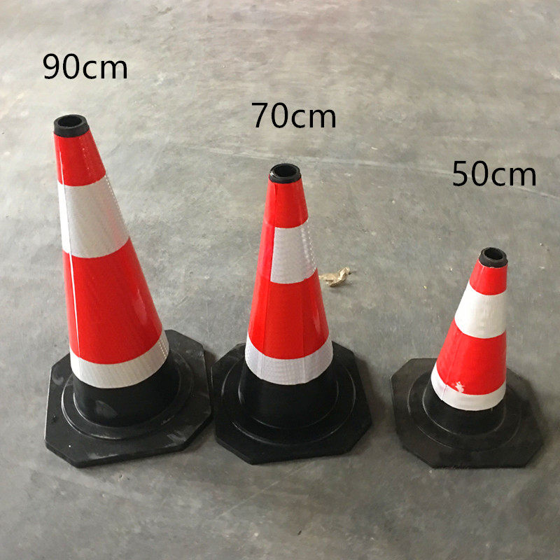 70cm rubber reflective road cone pvc red and white warning cone plastic square tip cone traffic barrier custom ice cream cone