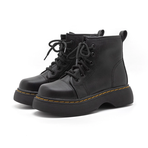 化雾语 Martens, демисезонные кожаные утепленные ботинки на платформе, подходят для весны и осени, круглый носок