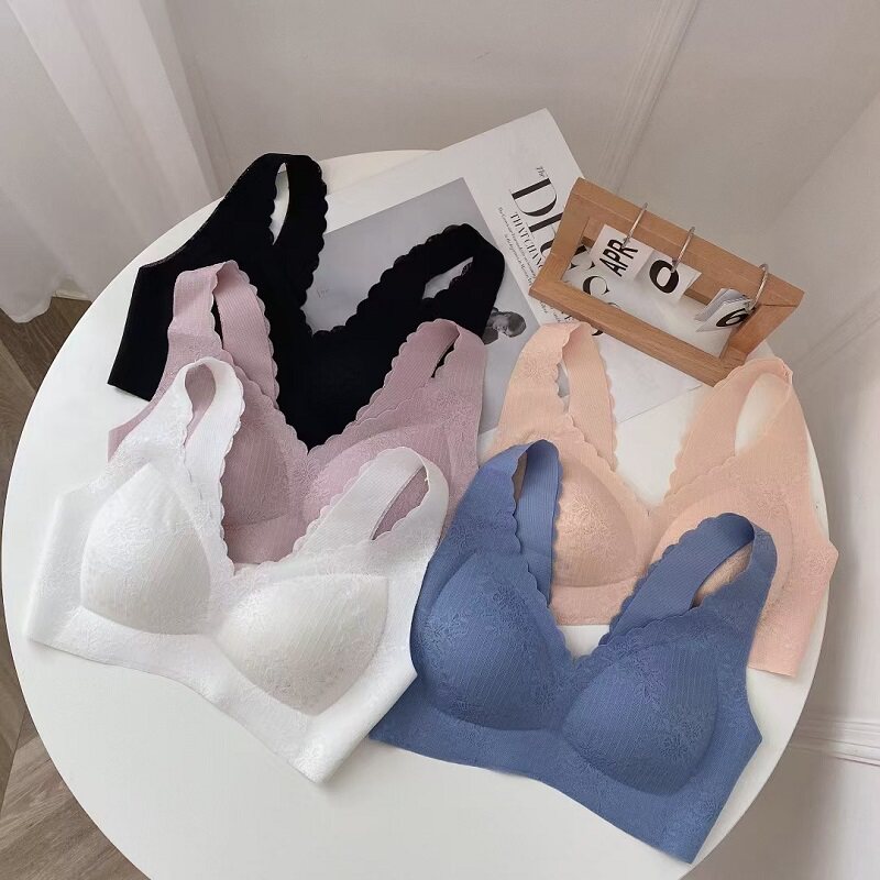 Trained underwear female steel-free lap cup thin gathering beauty vest button white lace breathable comfort bra