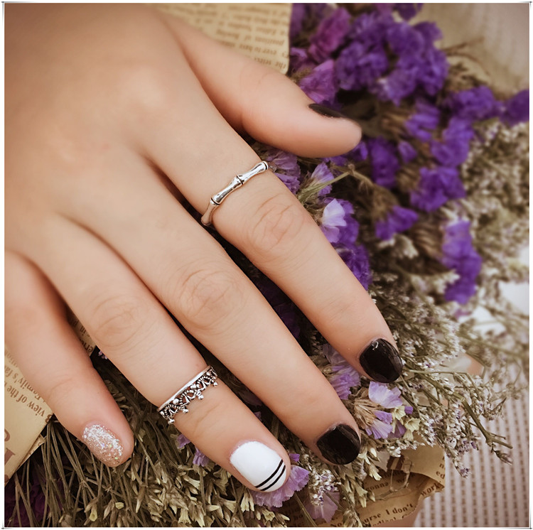 S925 sterling bạc Hàn Quốc hoang dã cổ điển mở tre vòng điều chỉnh ngón trỏ nối đuôi nhẫn nhẫn doji