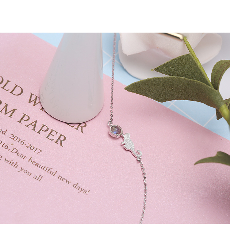 Vòng tay bạc nữ phiên bản Hàn Quốc của cá tính đơn giản sterling bạc quà tặng sinh nhật Sen dễ thương mèo con mặt trăng pha lê vòng gỗ