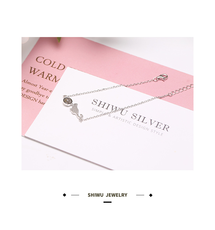 Vòng tay bạc nữ phiên bản Hàn Quốc của cá tính đơn giản sterling bạc quà tặng sinh nhật Sen dễ thương mèo con mặt trăng pha lê vòng gỗ