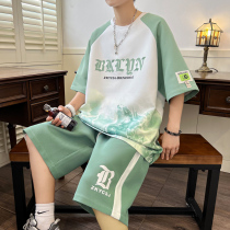 13 Middle and high school students short-sleeved T-shirt boys 12-15 years old teenagers trendy and handsome 14 older children summer suit 16