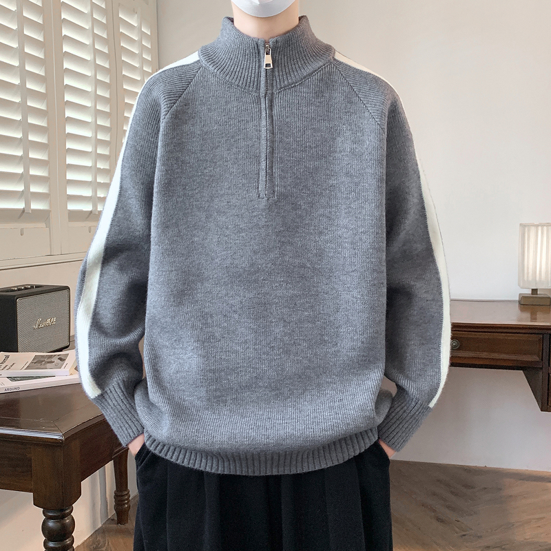 Autumn and Winter Stand-Up Collar Half-Zip Sweater for Boys, Junior High and High School Students, Teenagers, Thickened Knitted Base Shirt Autumn and Winter Stand-Up Collar Half-Zip Sweater for Boys, Junior High and High School Students, Teenagers, Thickened Knitted Base Shirt