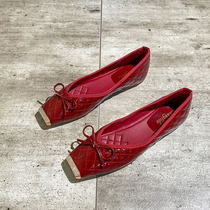 Square head female autumn 100 hitch flat bottom 2022 new flat heel shallow mouth soft bottom comfort butterfly knot spring and autumn woman