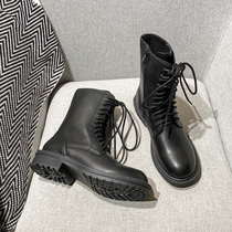 Coarse heel Martin Women Inron wind thick underfoot Short spring autumn 2020 new lacing short barrel rider