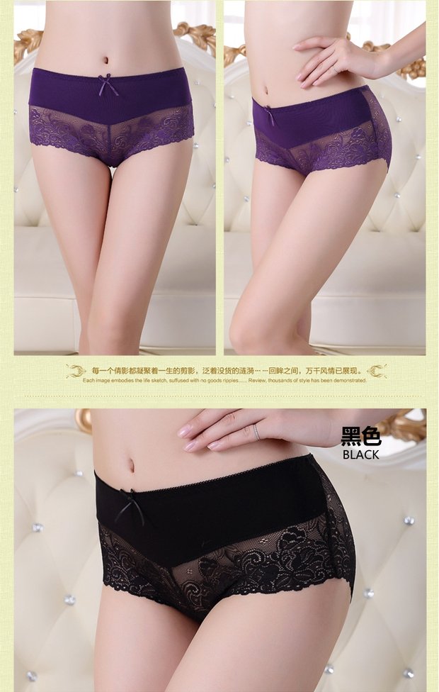 Quần lót bà Big Red Mid Eo Tre Sợi trong suốt Ren Modal SpongeBob Cặp đôi Cotton Cotton Sexy sip 