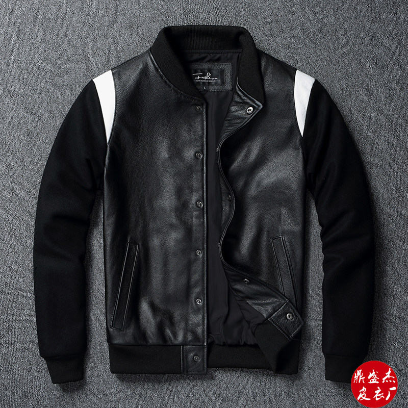 Import Head Layer Soft Calf Leather Leather Leather Clothing Men Leather Jacket Plus Cotton Casual Jacket Baseball Served Locomotive Clothing