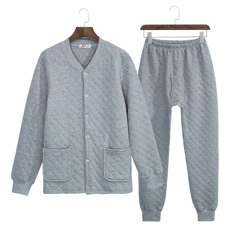 Trung niên và tuổi cardigan ba lớp bộ đồ lót ấm mens mùa đông nhà quần áo mở cardigan dày bông quần mùa thu.