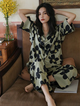 Chao foreign style ZaSaFran ~ pajamas flowers autumn long sleeve ice silk short sleeve fashion ins spring and summer home clothing