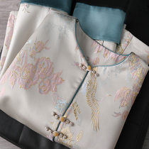 Light extravaganza New Chinese floating flower jacquard embroidery State wind delicate handmade disc buckle temperament turning edge cuffs splicing jacket