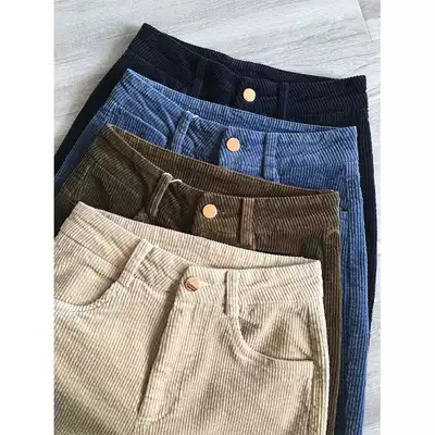 Add velvet winter one is enough retro style corduroy high waist slim pipe pants women autumn and winter casual pants