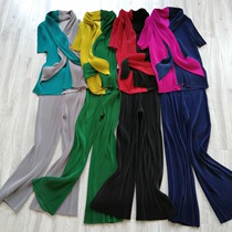 Giant thin three-home fashion suit two-piece personal pleated top wrinkled straight wide leg pants