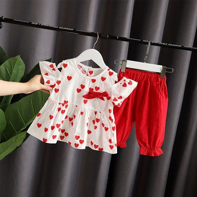 Summer girls summer baby children's clothing 1-4 years old and a half 2 girls baby short-sleeved fashionable summer two-piece suit Korean version of the tide