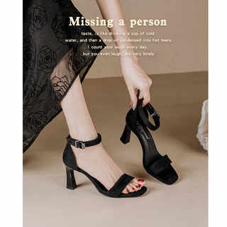 Sandals for Women 2024 New Summer Women's Shoes to Match Skirts, Fairy Style Mid-Heel Chunky Heel Ankle Strap High Heels