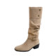 237-9g Suede French-Style Long Boots Below the Knee, 2025 Autumn and Winter New Retro Women's Boots, Pleated Boots