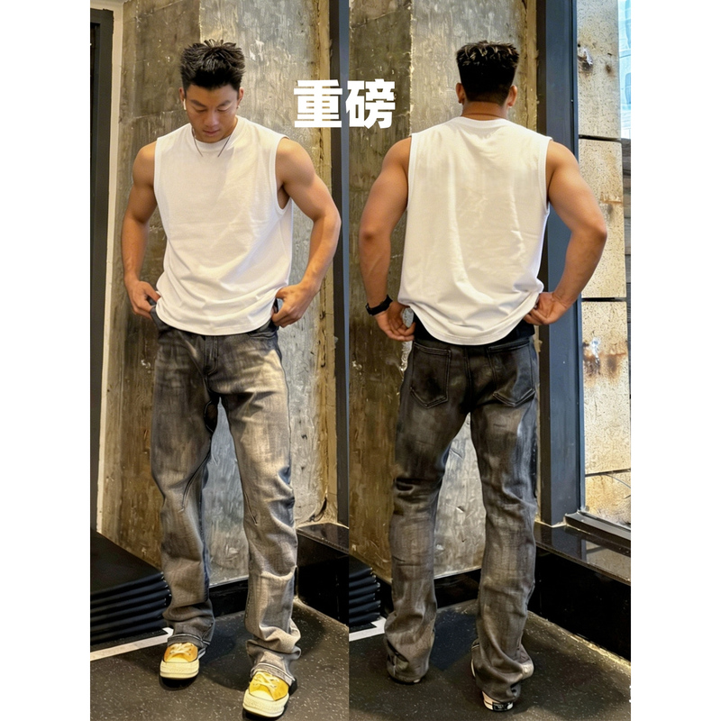 Heavyweight Pure Cotton Vintage Men's Vest Summer Solid Color Simple Base Layer Sleeveless Inner Wear Sports Sleeveless T-Shirt