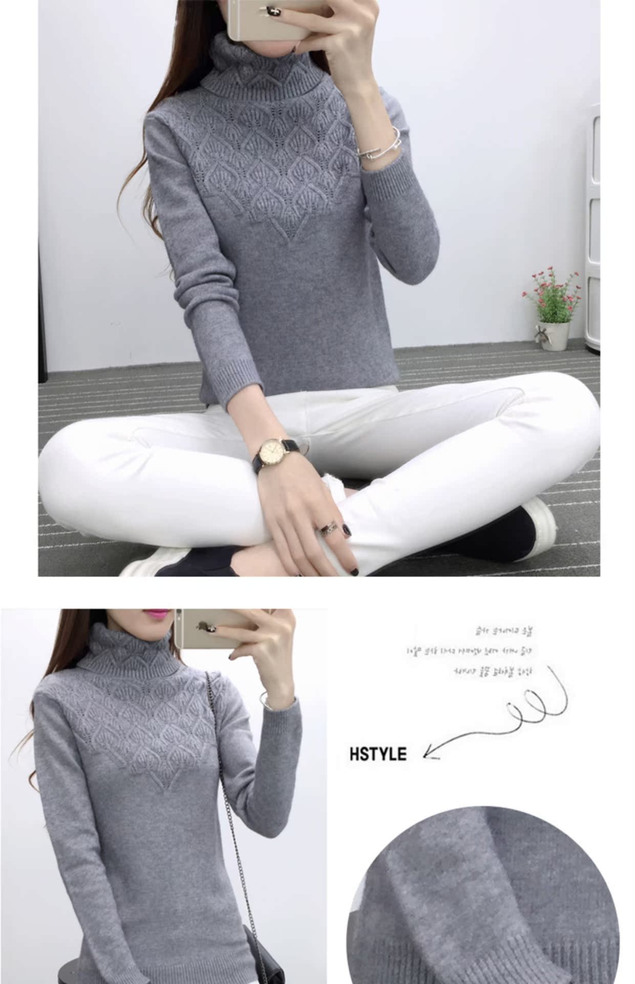 Mùa thu đông mới áo len cổ cao nữ phiên bản Hàn Quốc của set đồ dài tay hoang dã của nữ mùa đông mỏng mặc áo sơ mi dệt kim áo khoác cardigan nữ mỏng