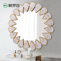 European makeup mirror American bathroom mirror Wall mirror Bathroom mirror Round entrance decorative mirror paste shell 2007