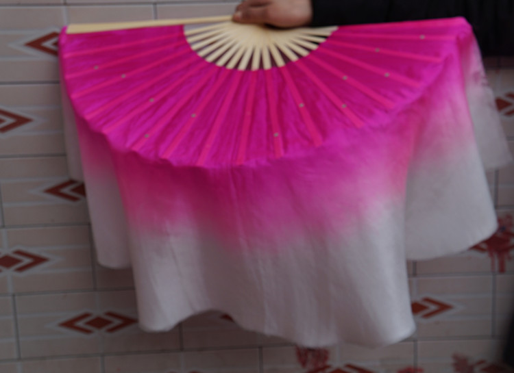 Real silk fan double-sided gradient color show color dance fan lengthened yangko dance fan performance fan