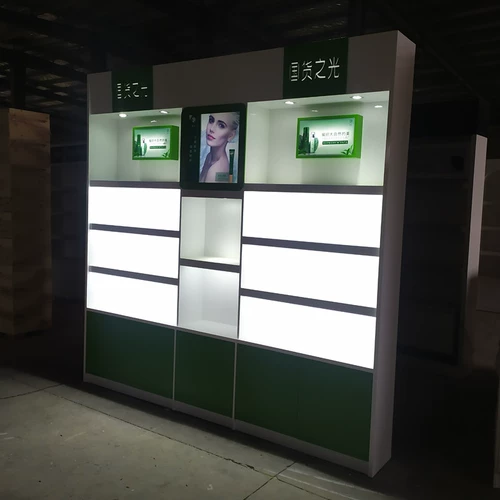 Пользовательский косметический дисплей шкаф на гриле лакированные скульптурные световые слова с высоким уровнем красоты на дому выставка продукта по уходу за кожей.