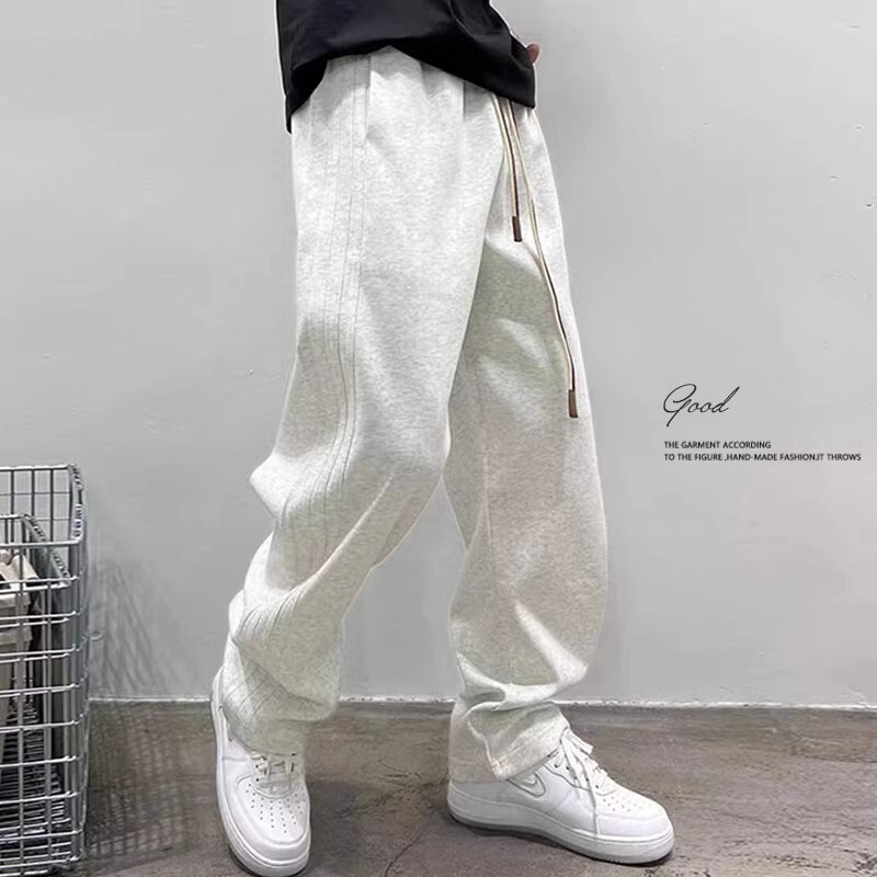 Hong Kong Trendy Brand Men's Cotton Sweatpants, Large Size, Wide-Leg, Loose, Straight-Leg, Casual Long Pants, Spring, Autumn, Winter, Fleece-Lined, Thick
