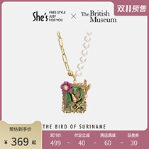 shes Sizi British Museum Flower and Bird Collection series retro old relief stamp tassel necklace choker