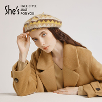 shes Sizi Versailles garden retro color rhomboid rabbit hair fashion beret autumn and winter warm hat