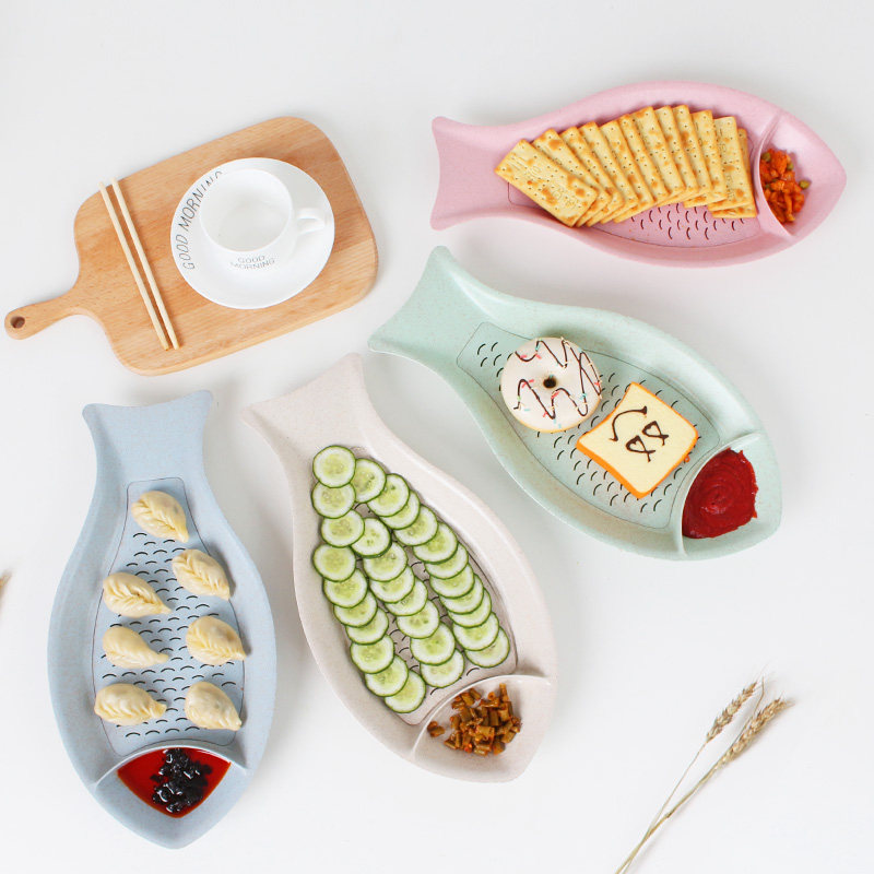 Dumpling plate Drain double plate Plastic plate Japanese snack plate Household creative dumpling plate with vinegar plate