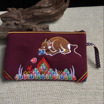 Tibetan embroidered canvas wallet large capacity double clutch card bag card bag change mobile phone bag zipper