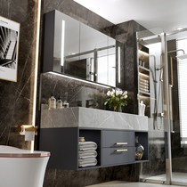 Smart bathroom cabinet combination set Bathroom mirror cabinet sink wash face Light luxury rock board integrated wash basin