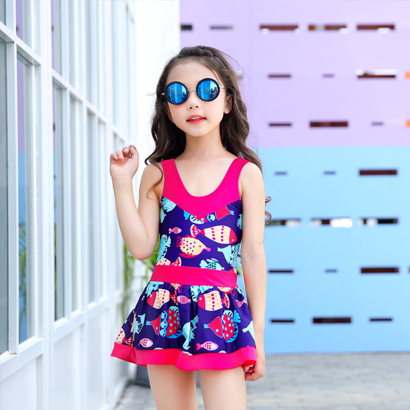 Children, Girls, Girls, Small, Medium Size, One-piece Dress, Swimsuit, Korean Cute Baby Spa Student Swimwear