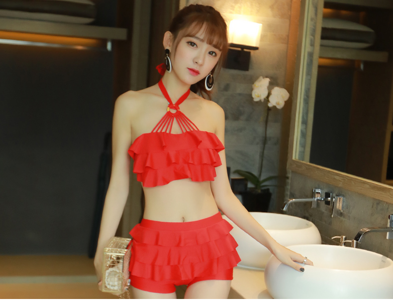 Bộ đồ bơi ba mảnh nữ xẻ ngực nhỏ khoe ngực để che bụng mỏng Hàn Quốc nhỏ tươi bảo thủ tắm nước nóng mùa xuân - Bộ đồ bơi hai mảnh 	áo bơi 2 mảnh