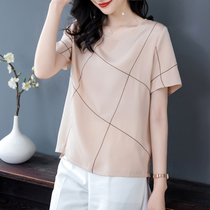 Silk T-shirt Womens short sleeve mulberry silk shirt 2021 summer New loose half sleeve Hangzhou silk shirt