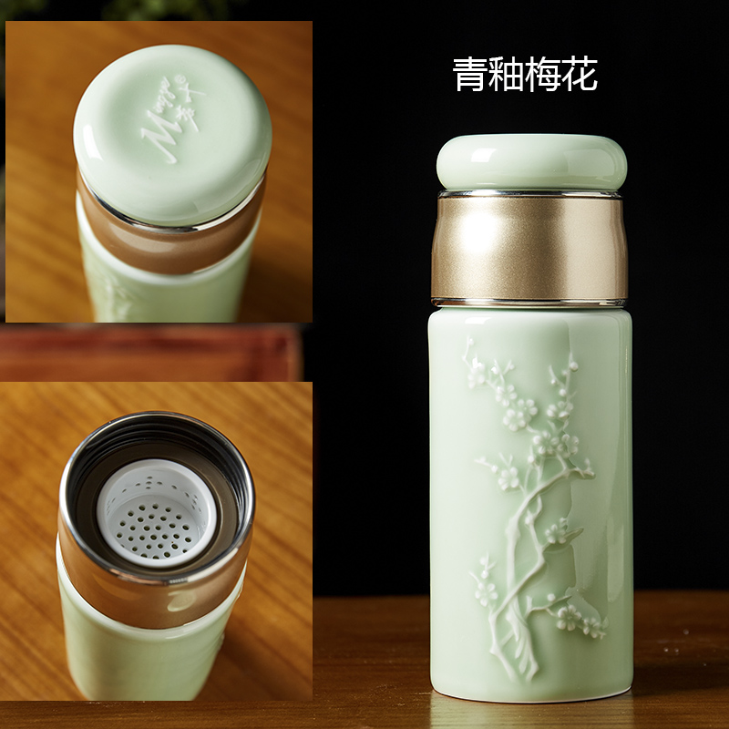 Jingdezhen ceramic cups with cover cups filter vacuum cup double enamel - lined gift cup men 's and women' s car cup
