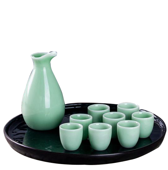 Jingdezhen celadon white wine wine wine wine points suit small a small handleless wine cup a pot of 8 cups of wine bottle glass