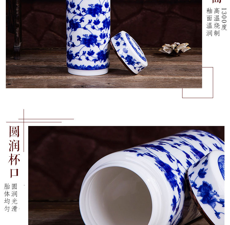 Jingdezhen ceramic double tank with cover insulation cup portable office blue and white porcelain cup tea cup gift mugs