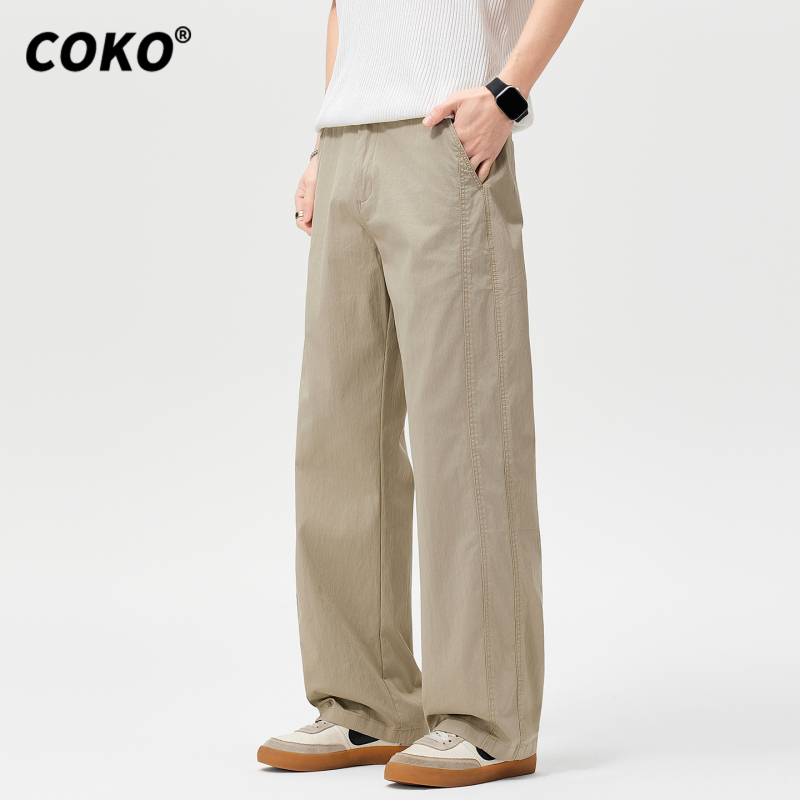 Coko Light Khaki Straight-Leg Casual Pants for Men, Loose Fit, Large Size, 2026 Summer, Cool and Quick-Drying, Versatile Wide-Leg Pants Coko Light Khaki Straight-Leg Casual Pants for Men, Loose Fit, Large Size, 2026 Summer, Cool and Quick-Drying, Versatile Wide-Leg Pants