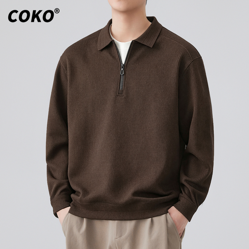Coko Mature Style Elite Half-Zip Polo Collar Sweatshirt for Men, Autumn Old Money Style Casual Commuter Pullover