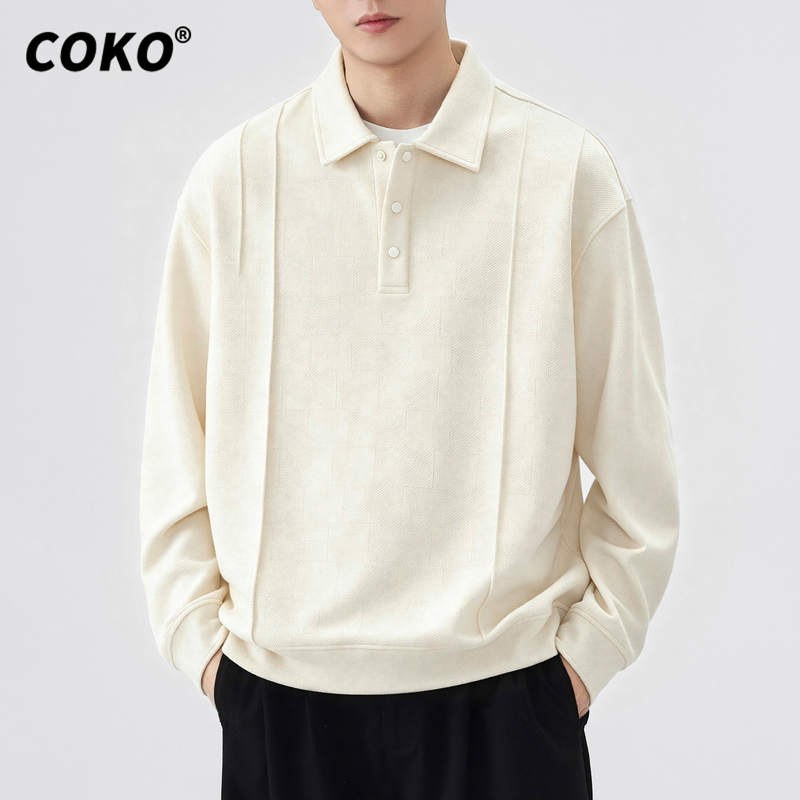 Coko Korean-Style Elite Mature Style Jacquard Patterned Lapel Sweatshirt Men's Autumn Polo Shirt Casual Lapel Top Coko Korean-Style Elite Mature Style Jacquard Patterned Lapel Sweatshirt Men's Autumn Polo Shirt Casual Lapel Top
