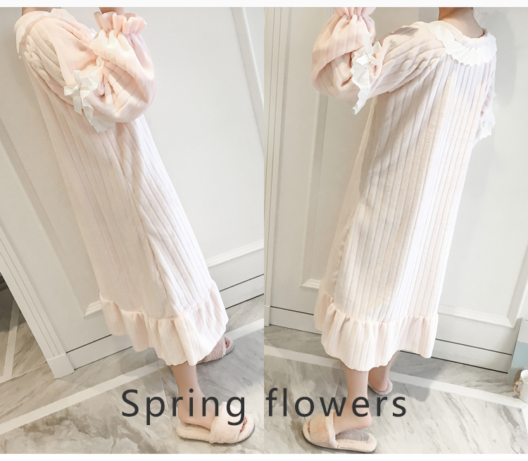 Phiên bản Hàn Quốc của đồ ngủ nữ mùa đông Lin Shanshan thời trang tại nhà với cùng một đoạn đồ ngủ tòa án gió đêm váy lông cừu san hô váy ngủ gửi đai ao ngu dep quyen ru