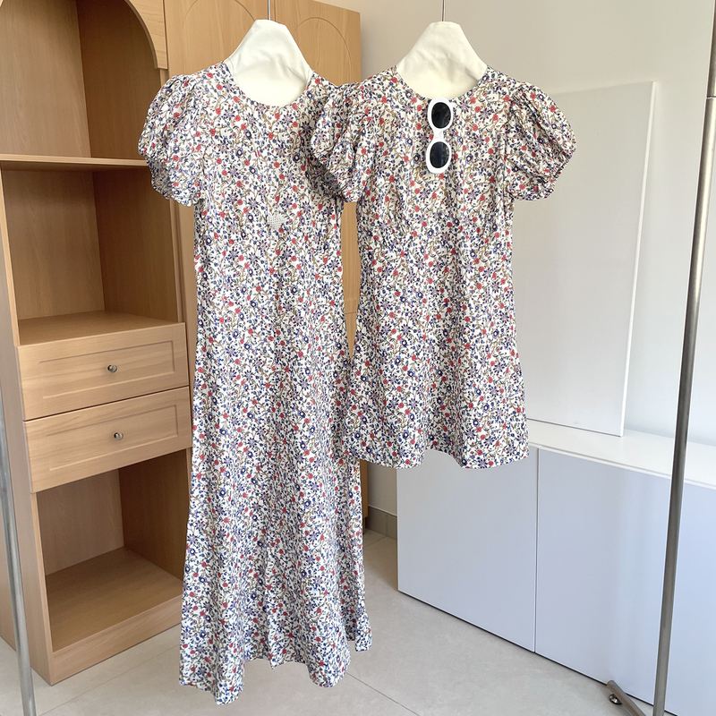 Xishi【Unknown Flower Name】26 Summer New Korean Style Puff Sleeve Pure Cotton Floral Dress French Tea Break Dress Short Skirt