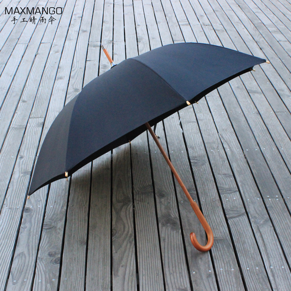 Maxmango handmade sunny umbrella long curved wooden handle straight rod umbrella car windproof British business retro umbrella custom