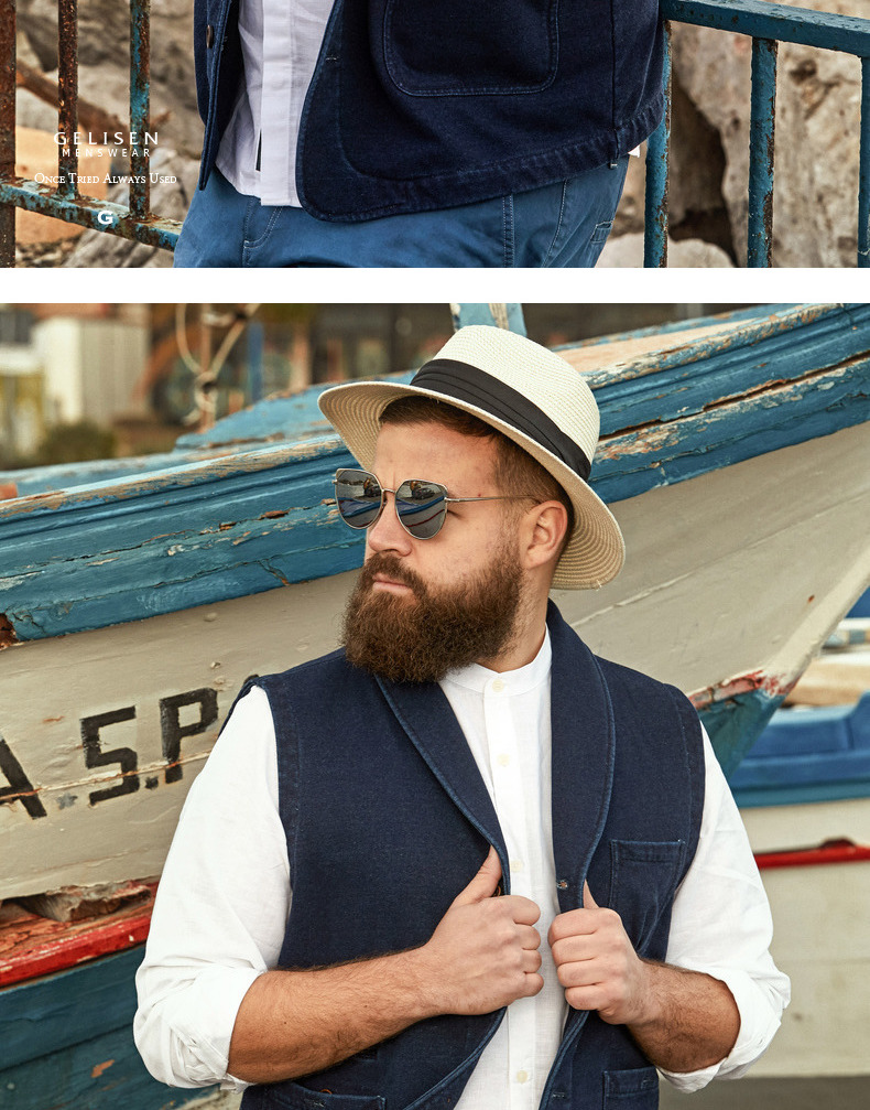 Glory size lớn vest nam 2018 mới thời trang retro cũ denim xanh đan vest nam béo áo vest nam thời trang