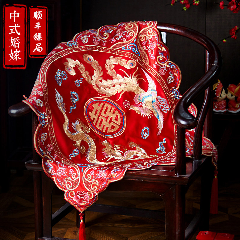 High-end bridal hijab Chinese wedding Golden Dragon Golden Phoenix embroidery big red hijab wedding red hijab New red hijab