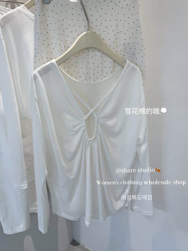 Korean Original Label! Women's Summer Loose-Fitting Sun-Protective Long-Sleeve T-Shirt with Cut-Out Back and Side Slits, Korean Style Top That Looks Youthful
