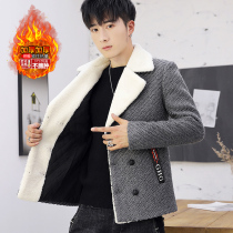 Short small windbreaker men Korean trend autumn and winter mens woolen coat thickened winter clothes with velvet woolen coat