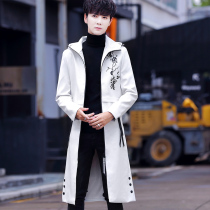 Autumn windbreaker mens long style Korean version of the trend handsome knee cape coat mens slim British style autumn coat