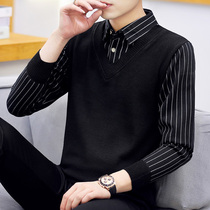 Autumn and winter fake two shirt collar sweater men with collar knitwear fake collar trend shirt collar wool clothes