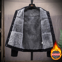 Winter plus velvet denim jacket mens thick warm cashmere denim jacket autumn and winter loose velvet cotton coat tide